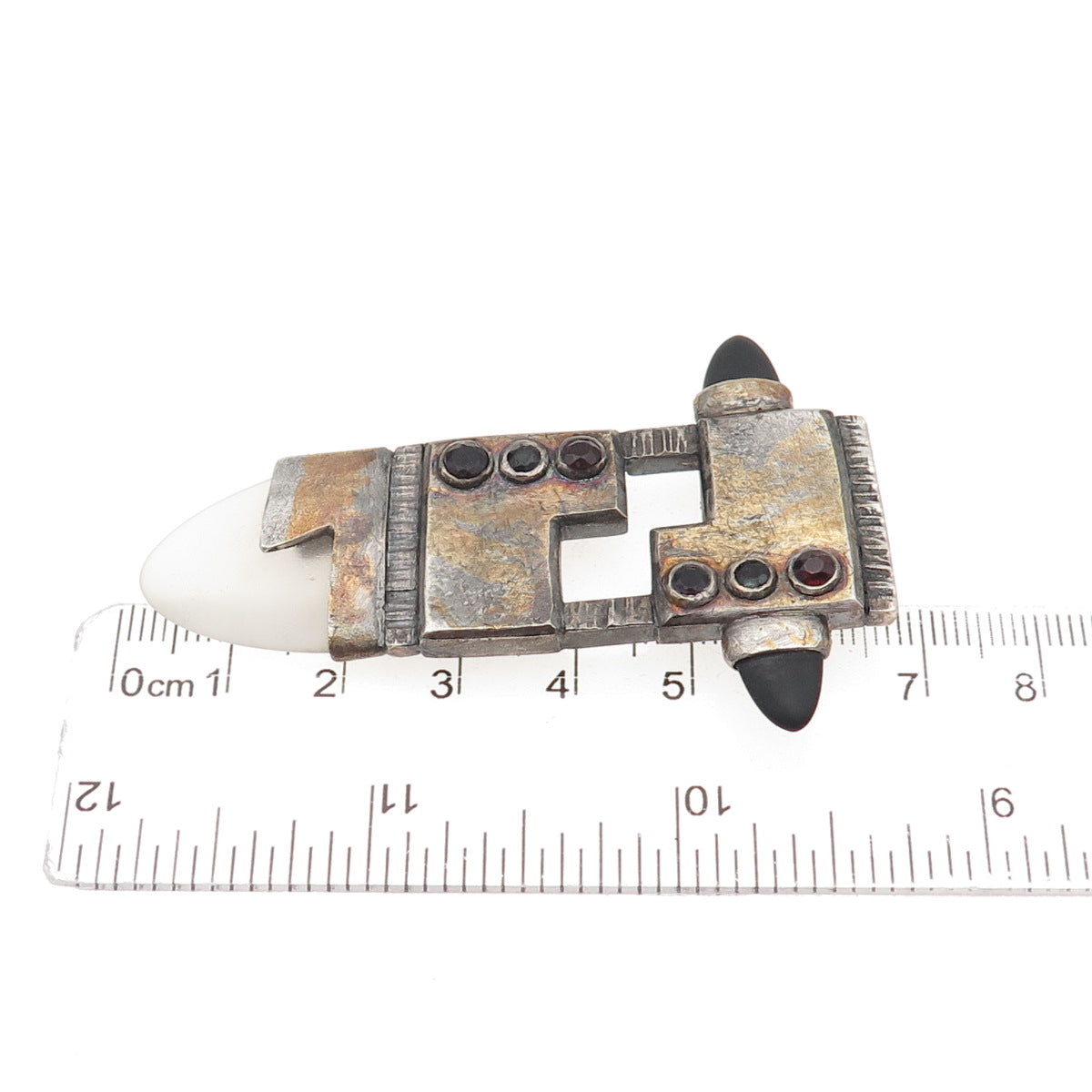 Emilie Sterling 22K Gold Vintage Onyx Garnet Quartz Tourmaline Modernist Brooch