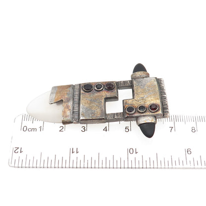 Emilie Sterling 22K Gold Vintage Onyx Garnet Quartz Tourmaline Modernist Brooch