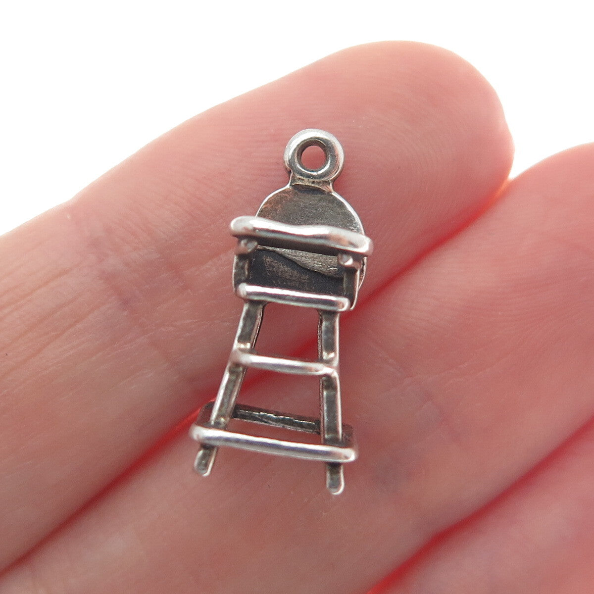 SUNWEST 925 Sterling Silver Vintage Baby Chair Oxidized Mini 3D Charm Pendant