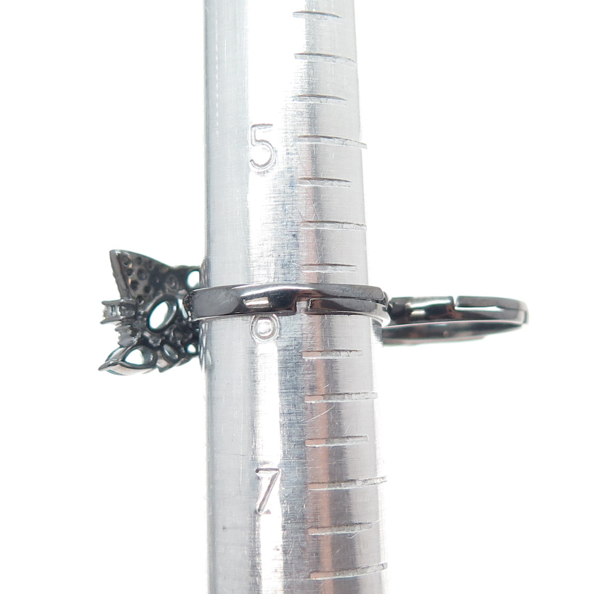 925 Sterling Black Rhodium Real Apatite & C Z Adjustable Two Finger Ring Size 6