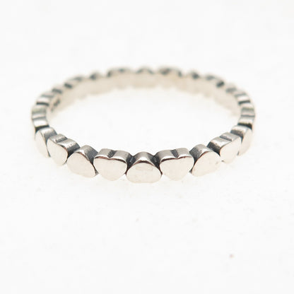 925 Sterling Silver Vintage Heart All Around Oxidized Band Ring Size 8