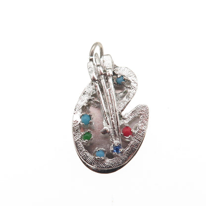 M&M Mark Mercy 925 Sterling Silver Vintage Rhinestone Artist's Palette Pendant