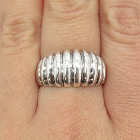 925 Sterling Silver Vintage Ribbed Ring Size 8.5