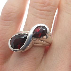 KABANA 925 Sterling Silver Vintage Red Garnet Gem Infinity Ribbed Ring Size 6.5