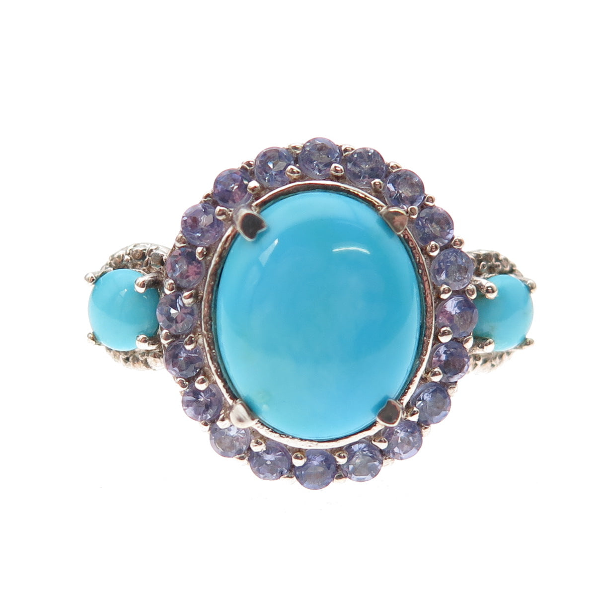 Chuck Clemency Sterling Silver Real Diamond Turquoise & Tanzanite Ring Size 9.25