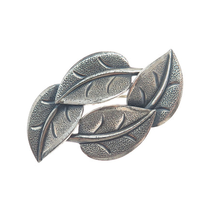 BEAU 925 Sterling Silver Vintage Floral Leaf Oxidized Pin Brooch