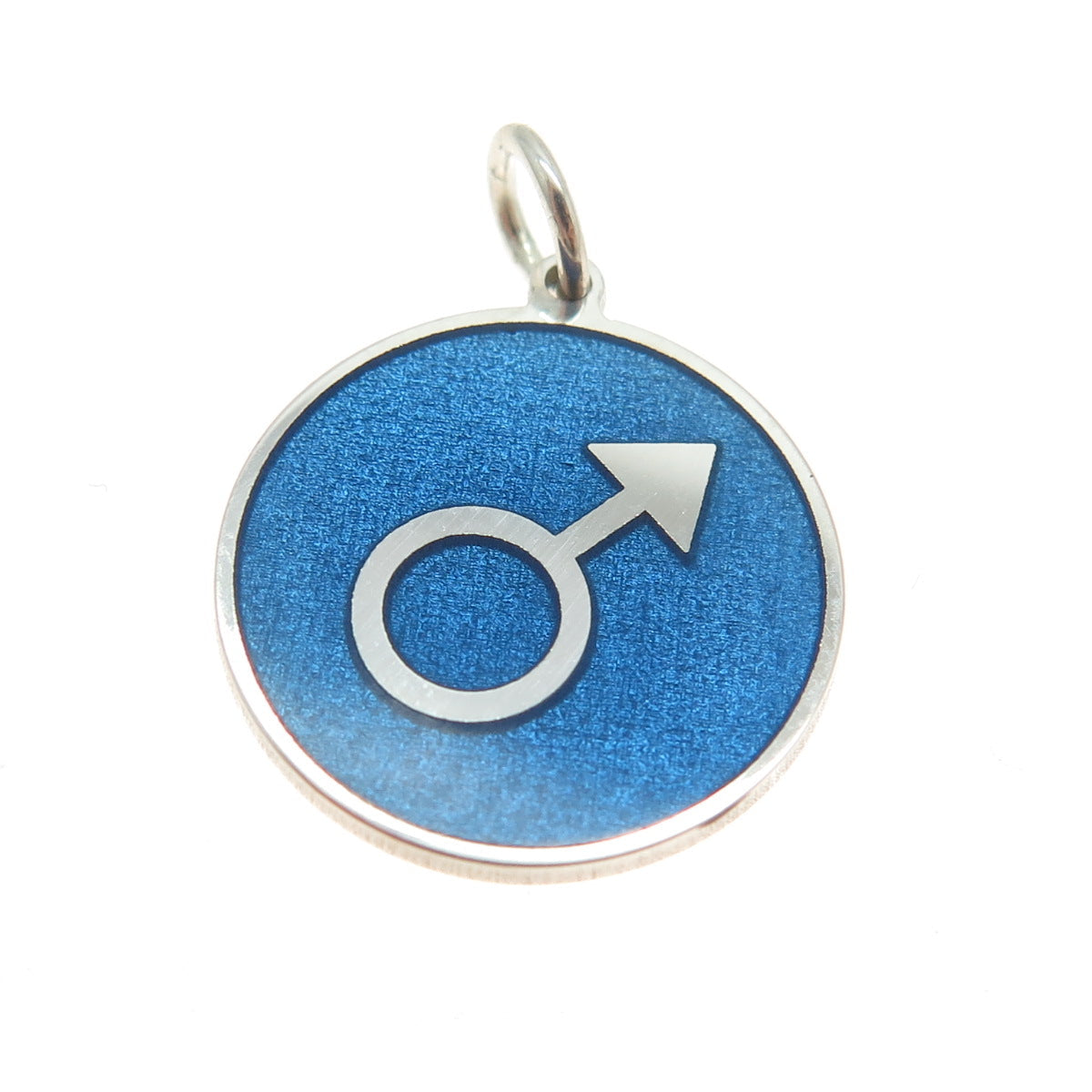 925 Sterling Silver Blue Enamel Male Symbol Round Tag Minimalist Charm Pendant