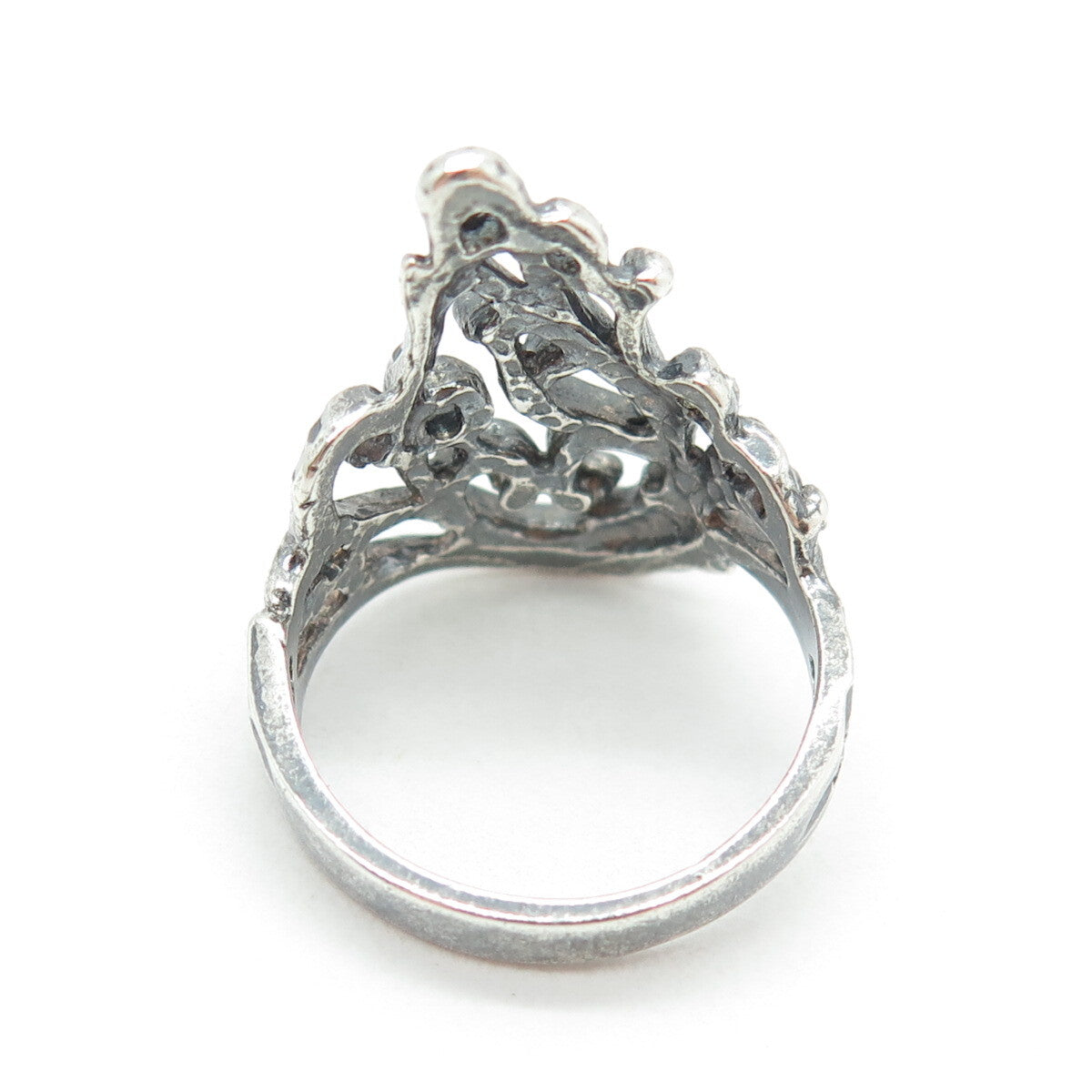 925 Sterling Silver Vintage Modernist Leaf Ring Size 7