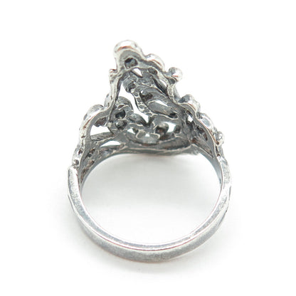 925 Sterling Silver Vintage Modernist Leaf Ring Size 7