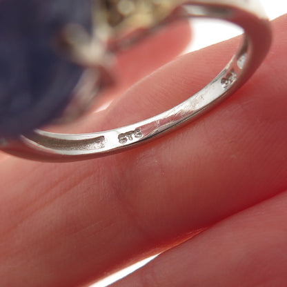 Chuck Clemency 925 Sterling 2-Tone Real Tanzanite & Pink Topaz Ring Size 8.25