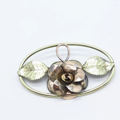 925 Sterling Silver Gold Plated Vintage Rose Floral Pin Brooch
