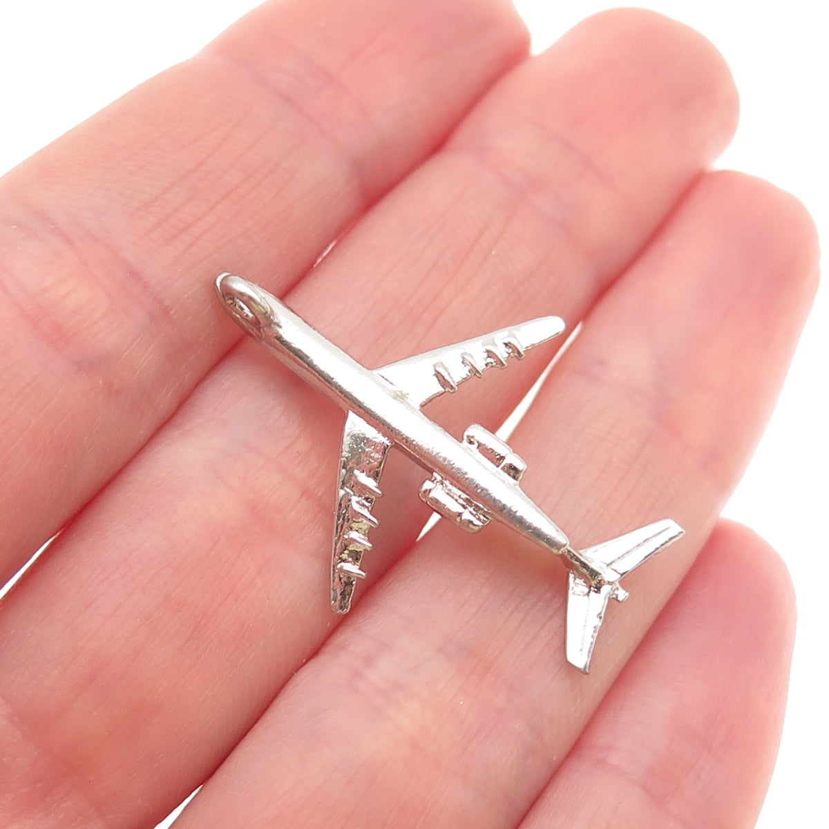 925 Sterling Silver Vintage Airplane 3D Charm Pendant