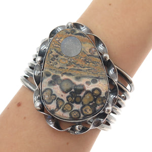 925 Sterling Silver Vintage Mexico Jasper Heavy 117.0g Adjustable Bracelet 6.5"