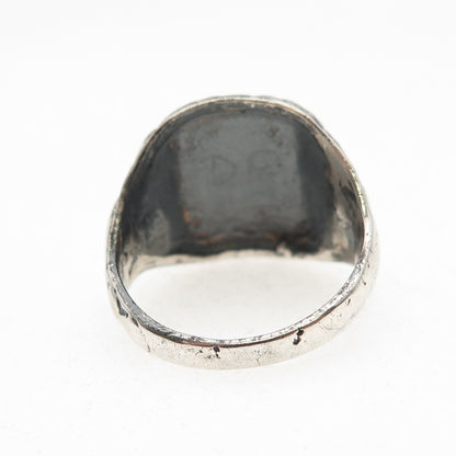 935 Silver Antique WWII Golden Eagle Oxidized Signet Ring Size 8.25