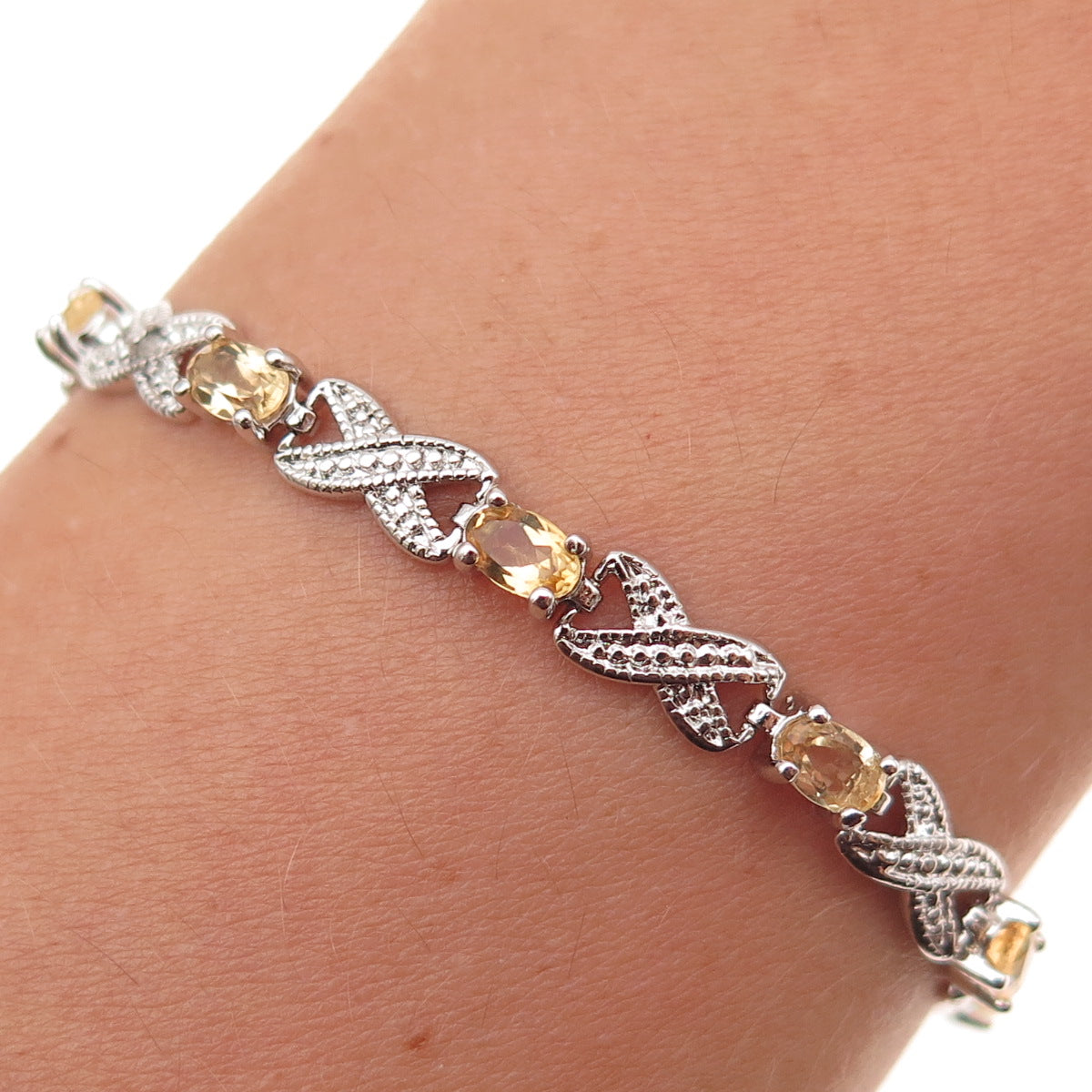 Dee Berkle 925 Sterling Silver Real Diamond & Citrine Infinity Link Bracelet 7"