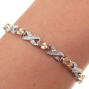 Dee Berkle 925 Sterling Silver Real Diamond & Citrine Infinity Link Bracelet 7"