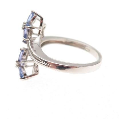 Chuck Clemency 925 Sterling Silver Real Diamond Tanzanite Floral Ring Size 8.25