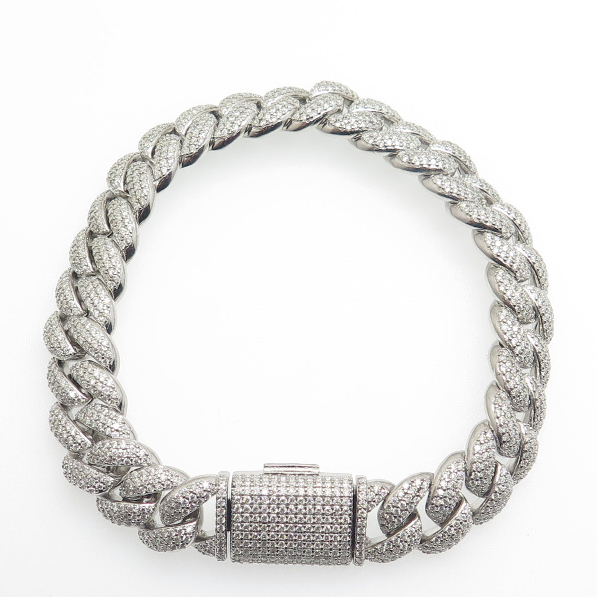 925 Sterling Silver Real Moissanite Cuban Link Bracelet 8.5"