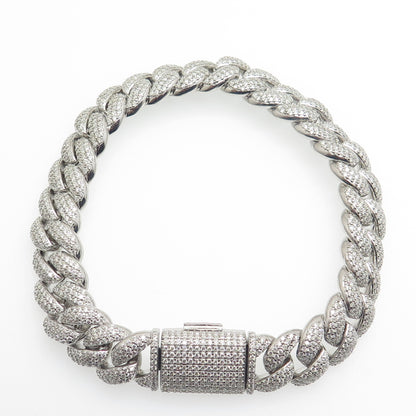 925 Sterling Silver Real Moissanite Cuban Link Bracelet 8.5"