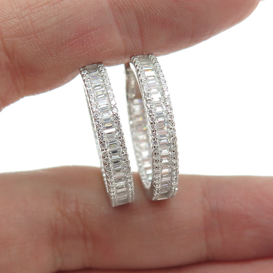 925 Sterling Silver Multi-Cut C Z In & Out Hoop Earrings