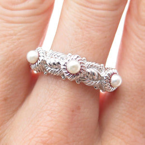 JUDITH RIPKA 925 Sterling Silver Real Pearl 3-Station Ring Size 10