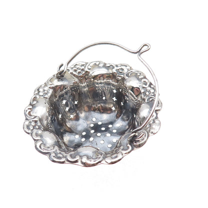 Silver-Tone Antique Art Deco Oxidized Repousse Tea Strainer Basket