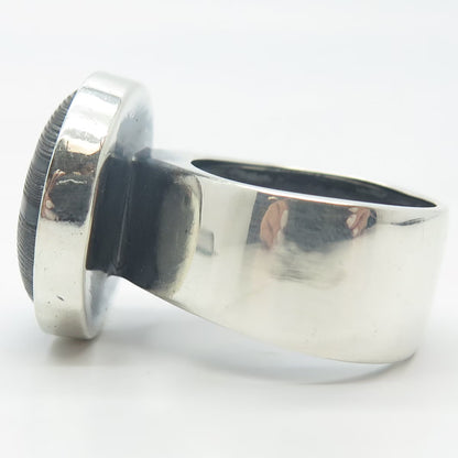 925 Sterling Silver Vintage Real Agate Gem Round Ring Size 10