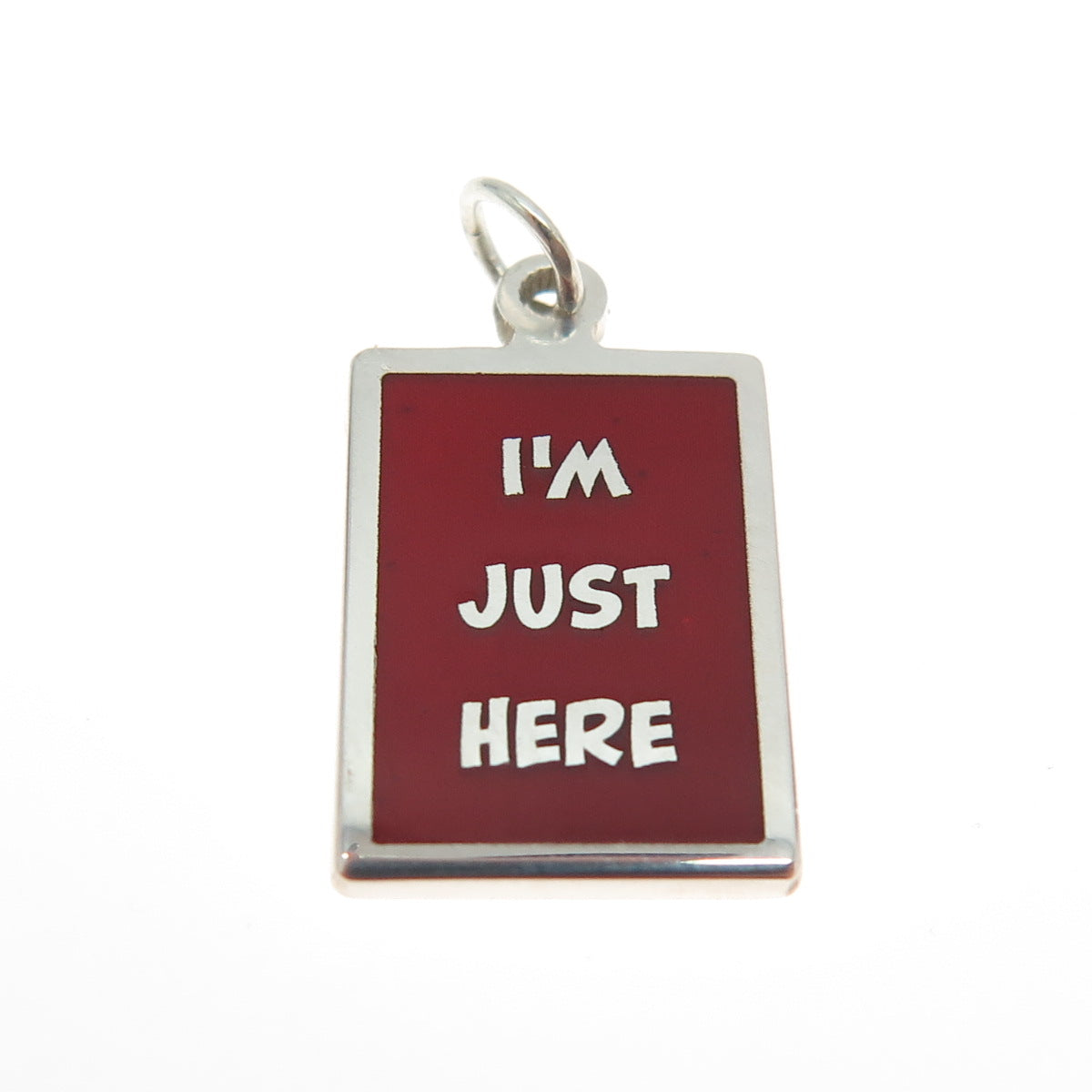 925 Sterling Silver Red Enamel "I'm Just Here" Minimalist Charm Pendant