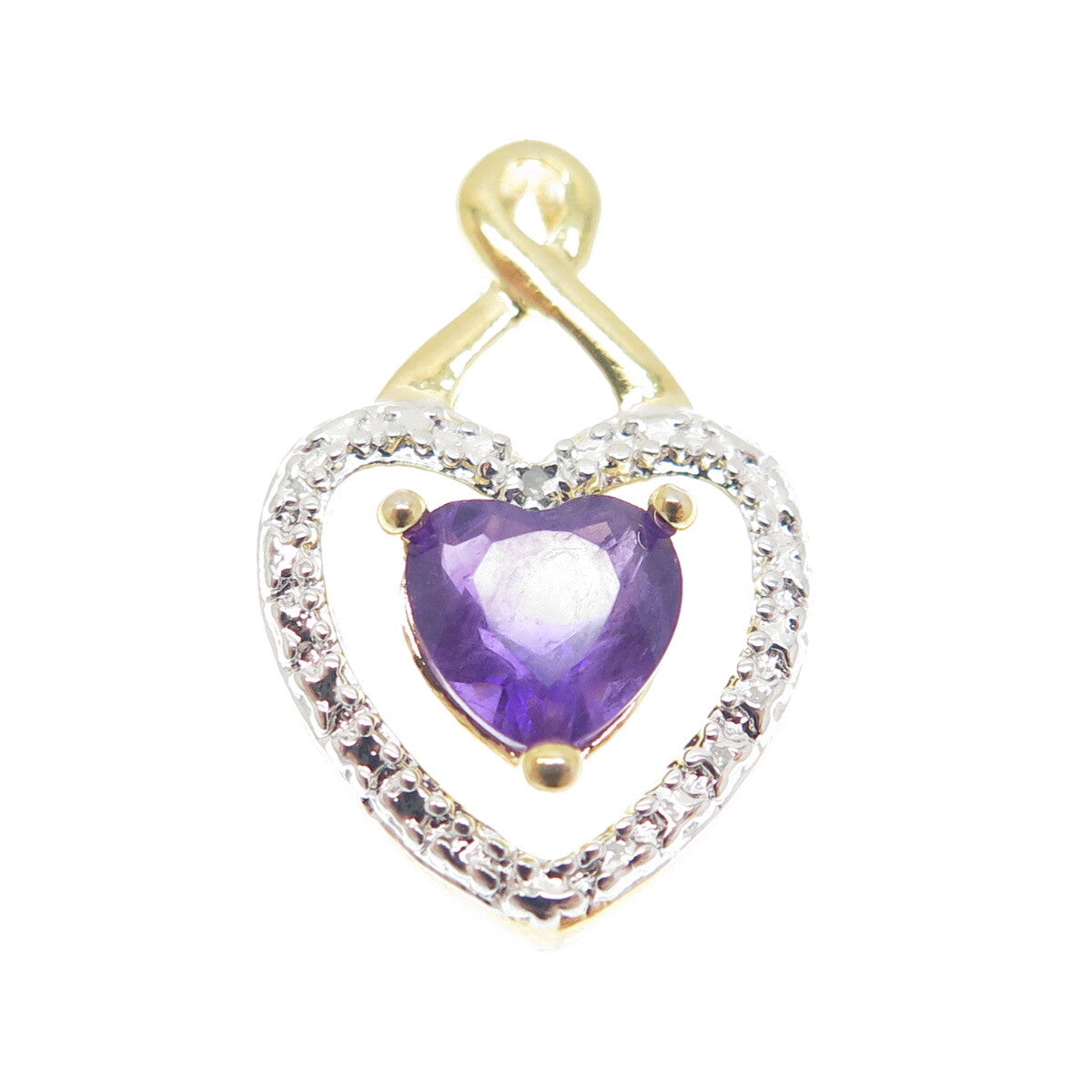 ROSS SIMONS Sterling Gold Plated Real Diamond Accent Amethyst Heart Mini Pendant