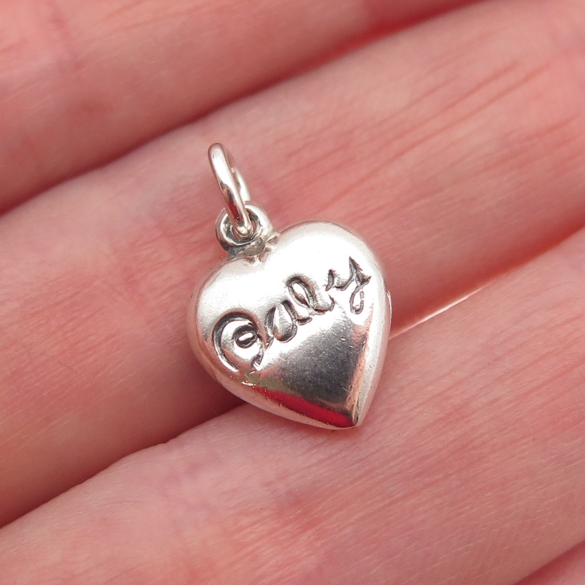 925 Sterling Silver Antique Art Deco Baby Chatelaine Heart Mini Charm Pendant