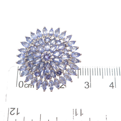 925 Sterling Silver Real Marquise & Round-Cut Tanzanite Floral Pin Brooch