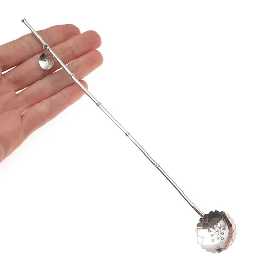 925 Sterling Silver Antique Japan Good Luck Charm Bamboo Iced Tea Straw Spoon