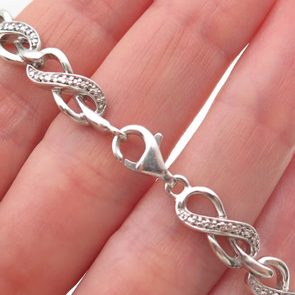 925 Sterling Silver Real Round-Cut Diamond Infinity Link Bracelet 7.25"