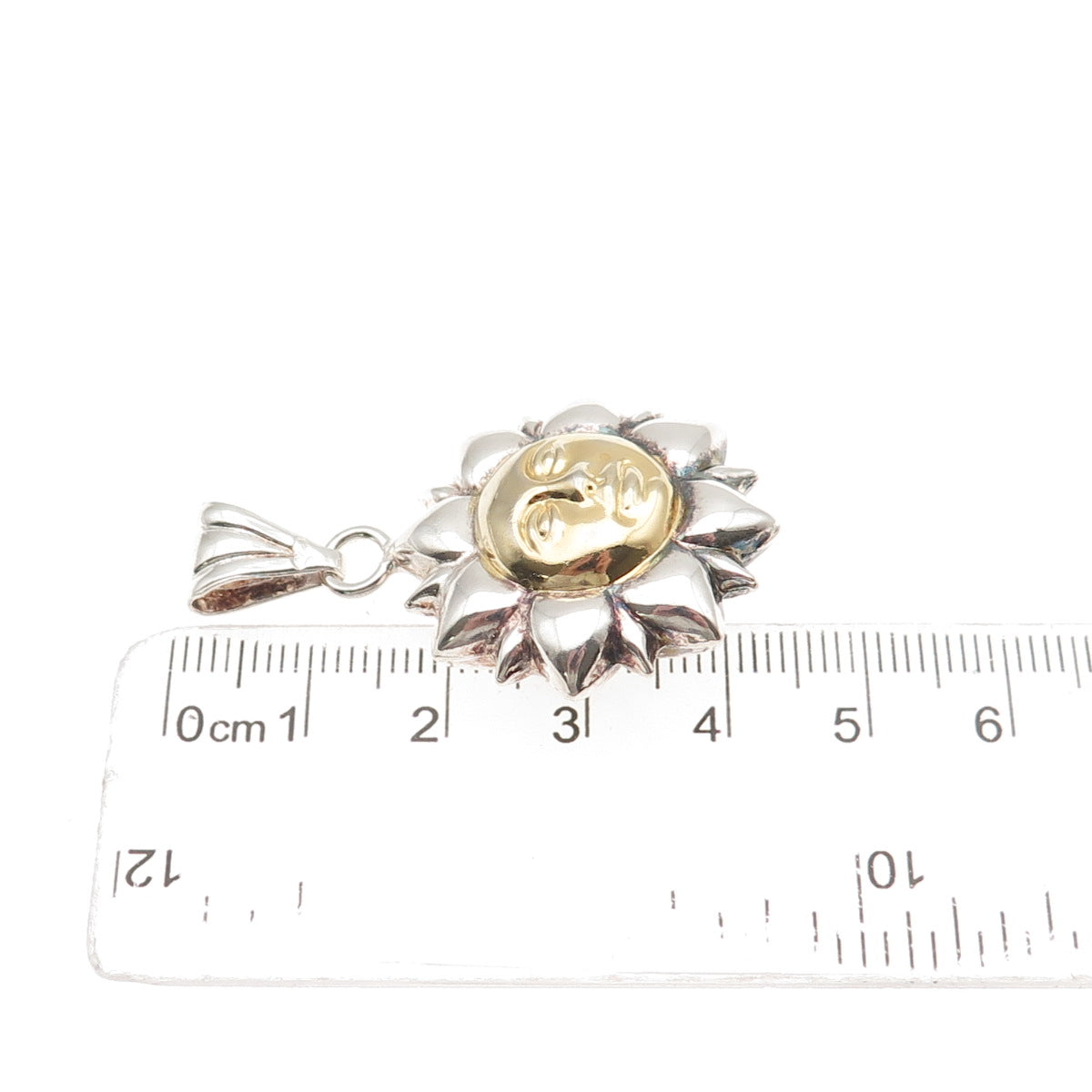 Milor 925 Sterling Silver 2-Tone Vintage Italy Sun Face Dual Sided Charm Pendant