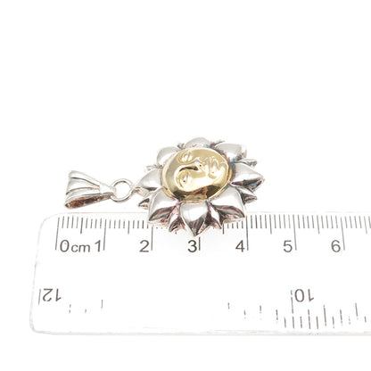 Milor 925 Sterling Silver 2-Tone Vintage Italy Sun Face Dual Sided Charm Pendant