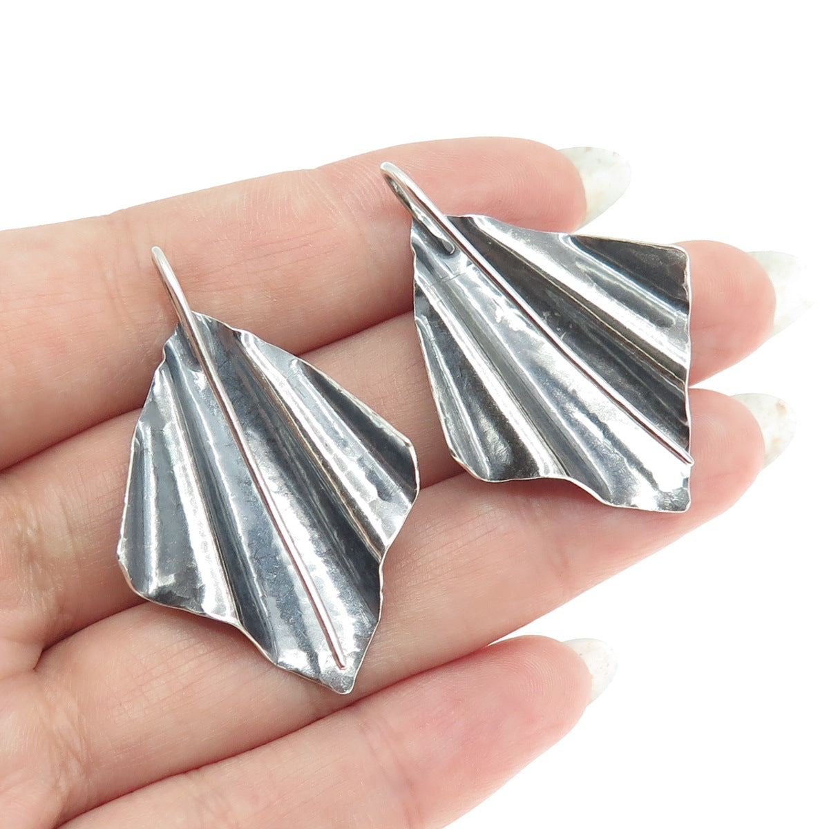 925 Sterling Silver Vintage Hammered Finish Modernist Earrings