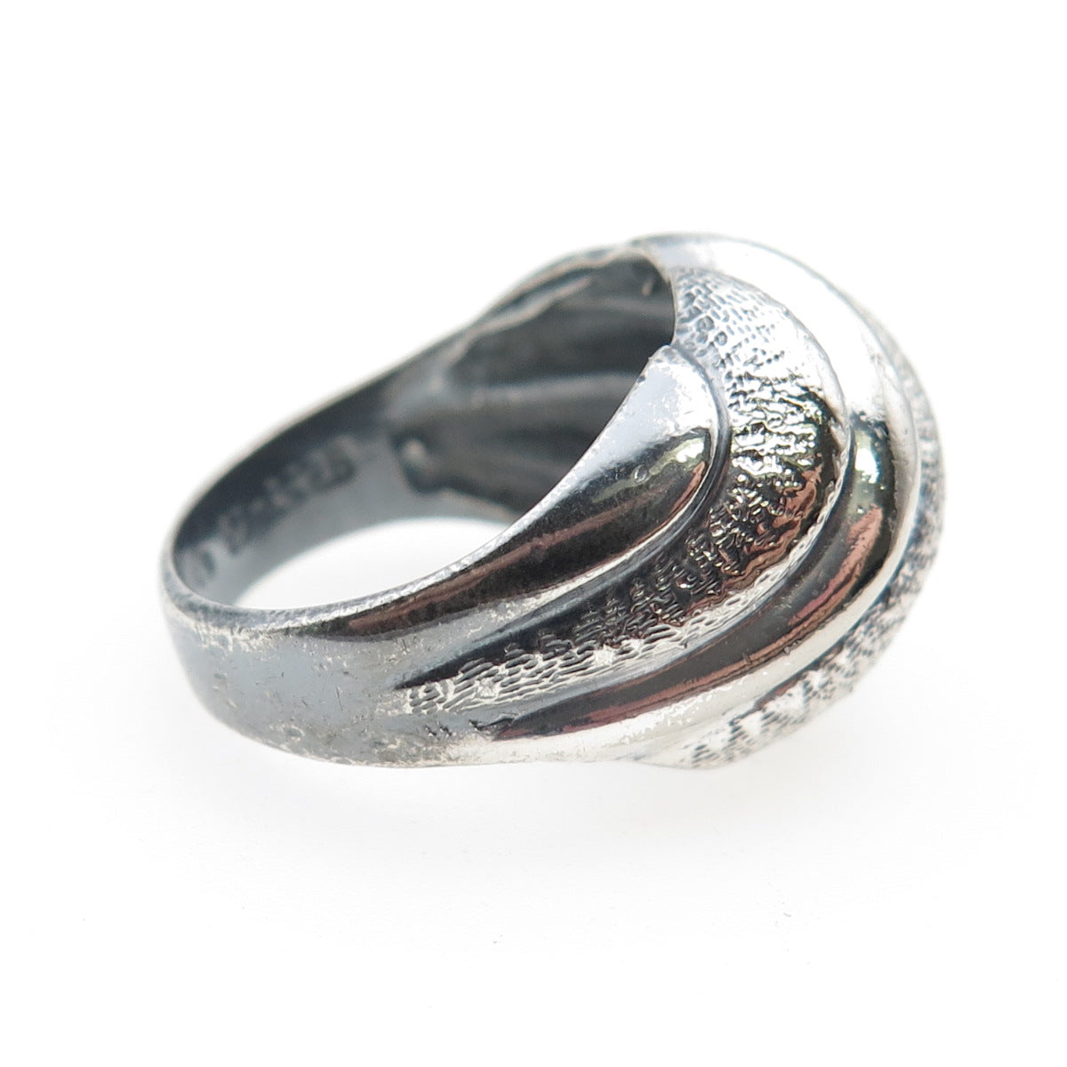 925 Sterling Silver Vintage Mexico Modernist Ribbed Dome Oxidized Ring Size 7