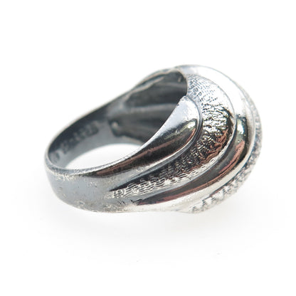 925 Sterling Silver Vintage Mexico Modernist Ribbed Dome Oxidized Ring Size 7
