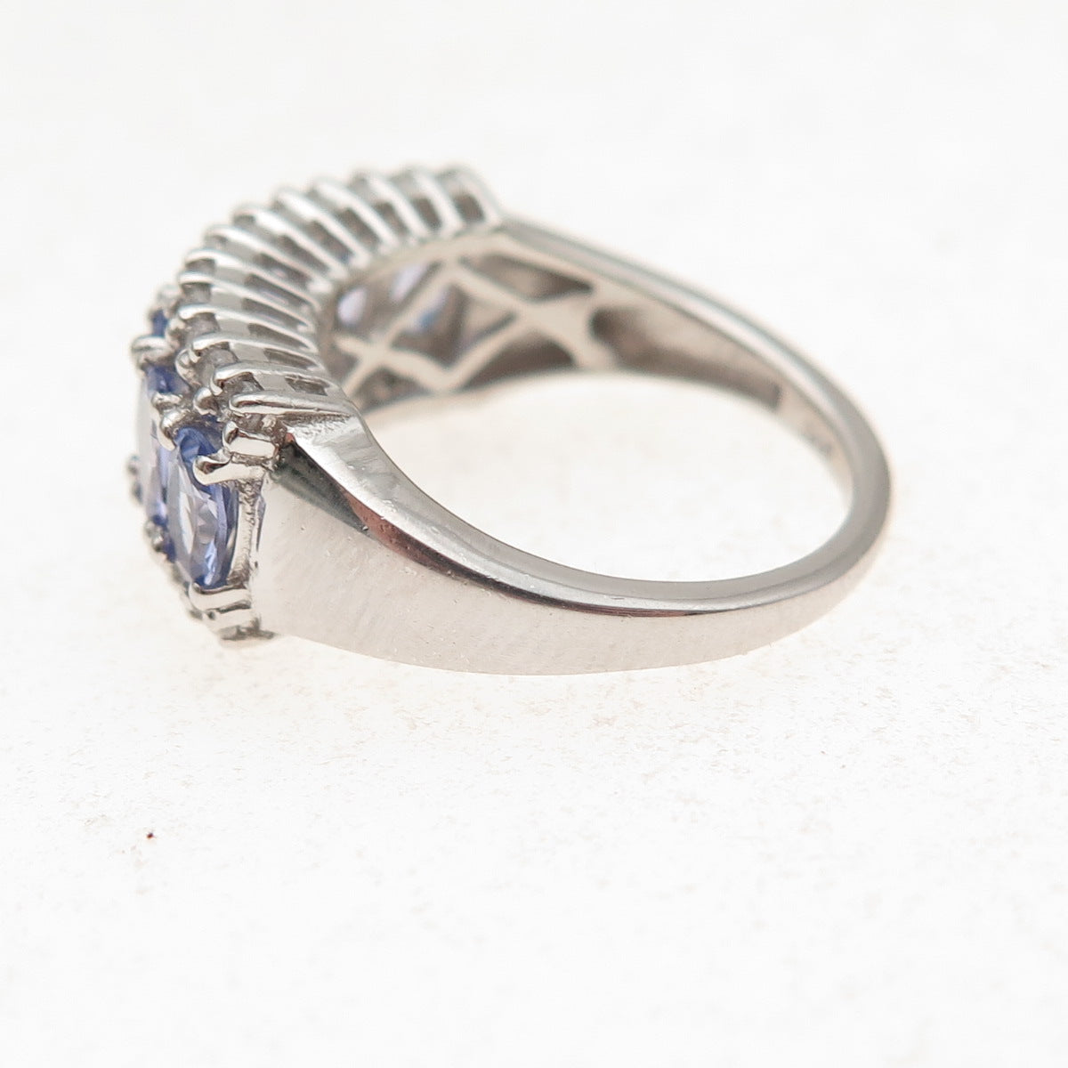 Chuck Clemency 925 Sterling Silver Real Tanzanite & White Topaz Ring Size 5.25
