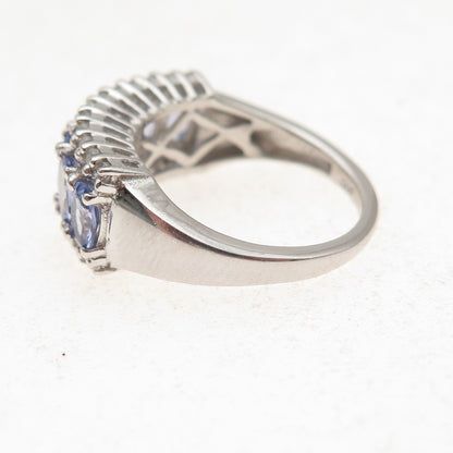 Chuck Clemency 925 Sterling Silver Real Tanzanite & White Topaz Ring Size 5.25