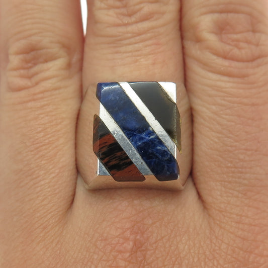 925 Sterling Silver Vintage Real Sodalite & Jasper Ring Size 10.25