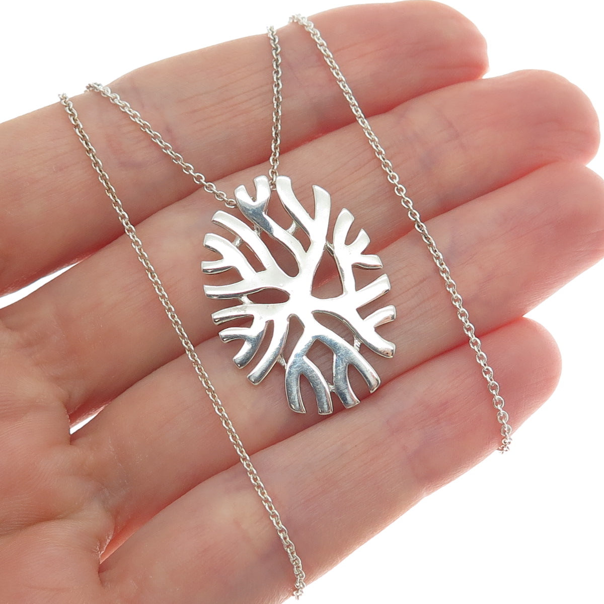 925 Sterling Silver Italy Modernist Coral Reef Cable Chain Necklace 18"