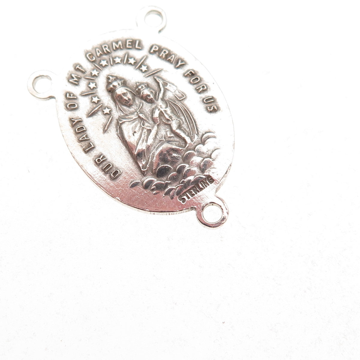 925 Sterling Silver Antique Art Deco Jesus & St. Mary Rosary Chain Charm Pendant