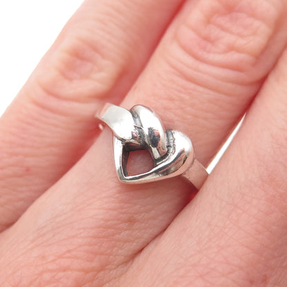 925 Sterling Silver Vintage Heart Modernist Oxidized Ring Size 5