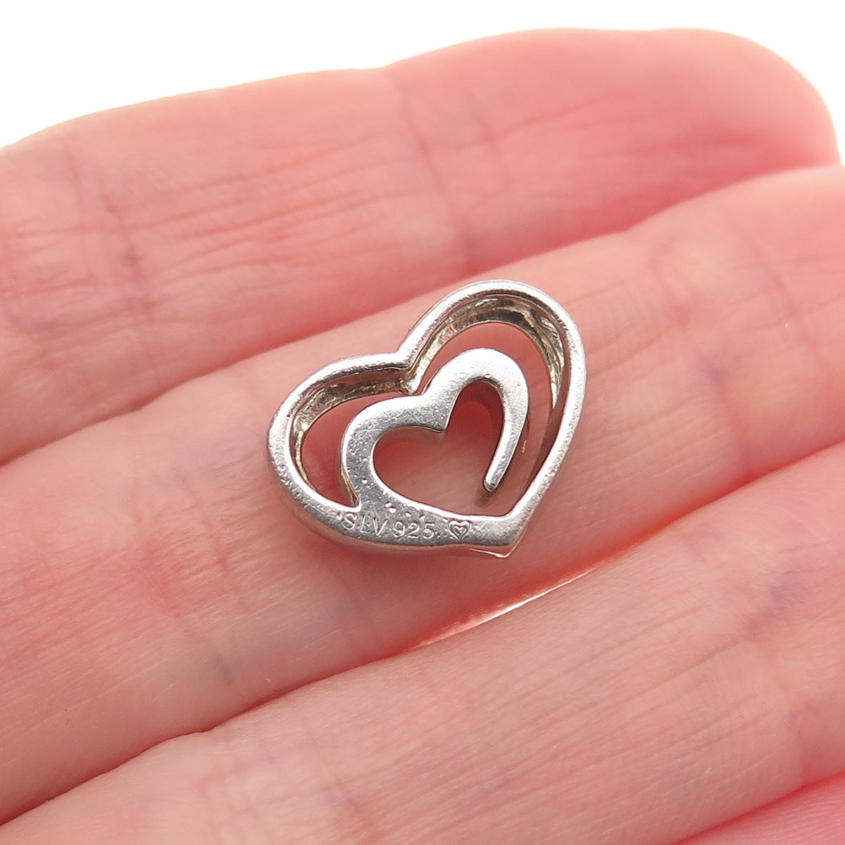 SLV Sadye L Vassil Sterling Silver Real Diamond Heart Slide Mini Charm Pendant
