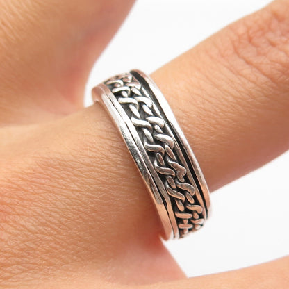 925 Sterling Silver Vintage Wicker Band Ring Size 7.25