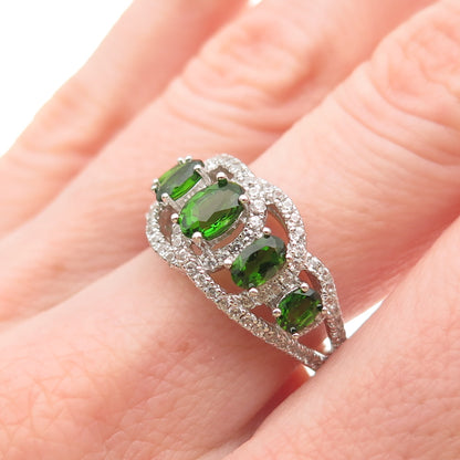 925 Sterling Silver Real Chrome Diopside & White Topaz Ring Size 7