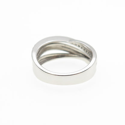 925 Sterling Silver Round-Cut C Z Crisscross Ring Size 6.5