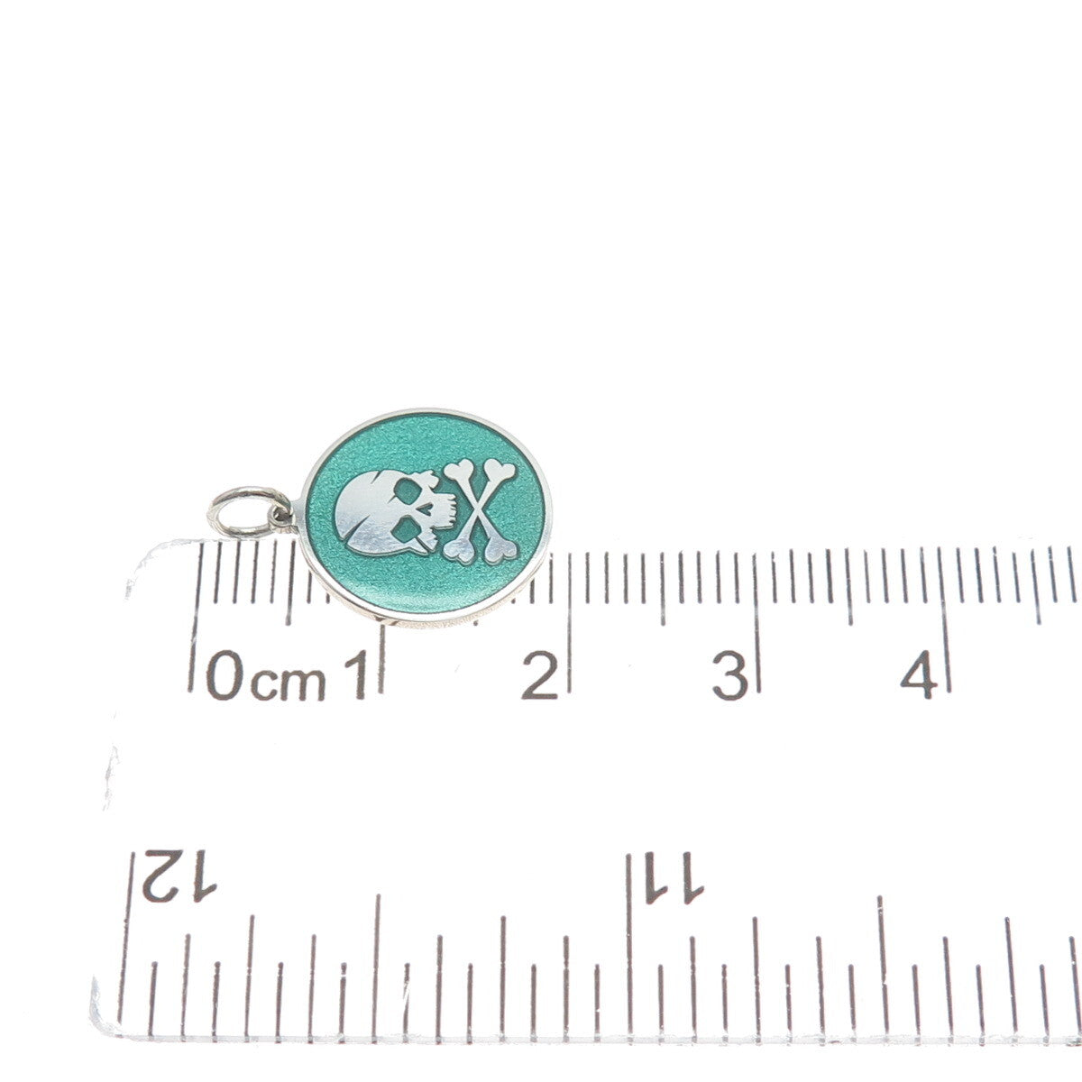 925 Sterling Silver Mint Green Enamel Skull Crossbones Minimalist Charm Pendant