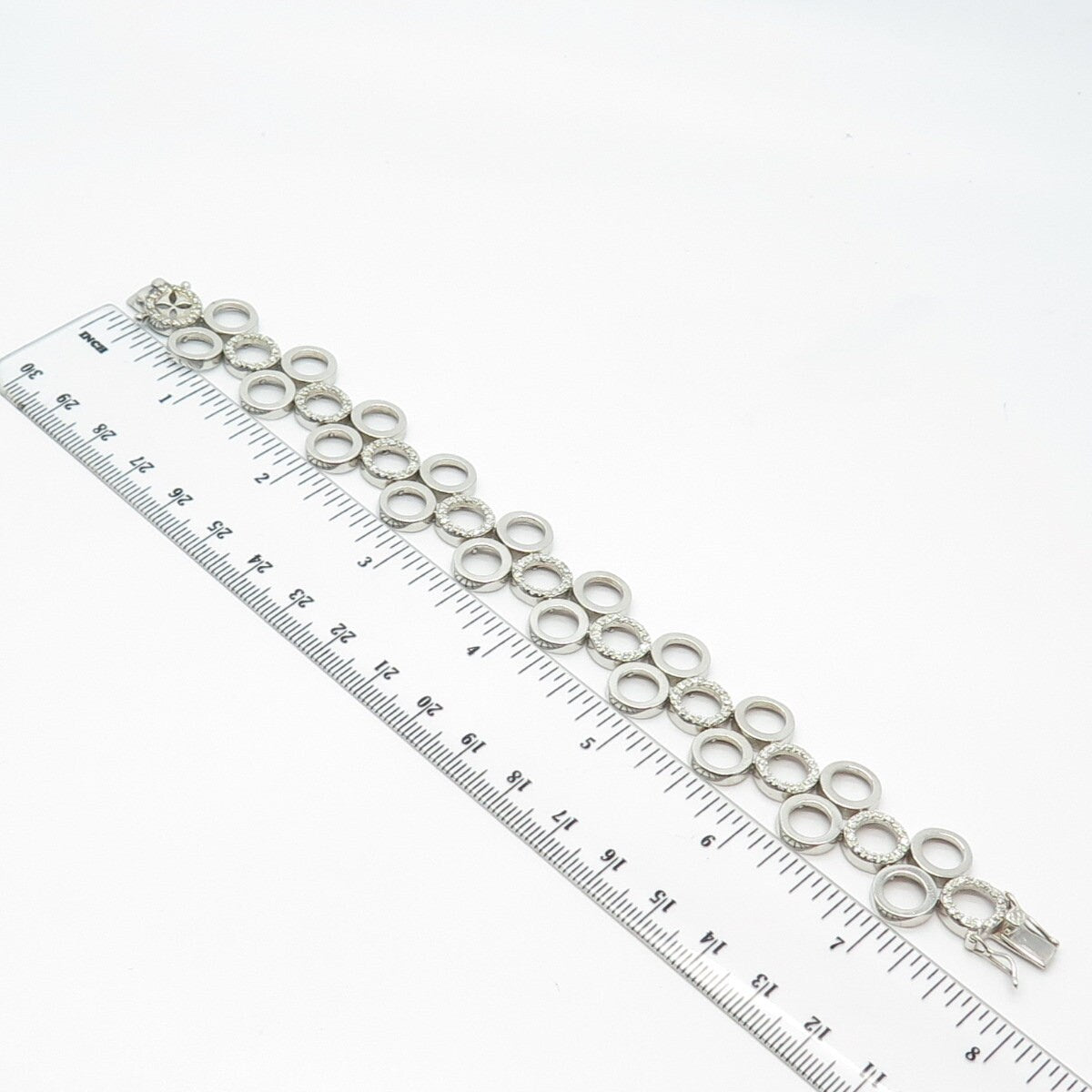 925 Sterling Silver Seta C Z Bubbles Link Bracelet 7.25"
